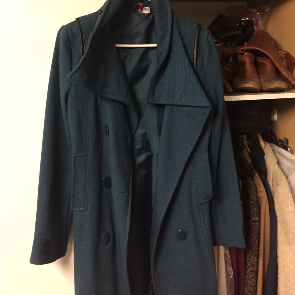 h&m teal winter coat